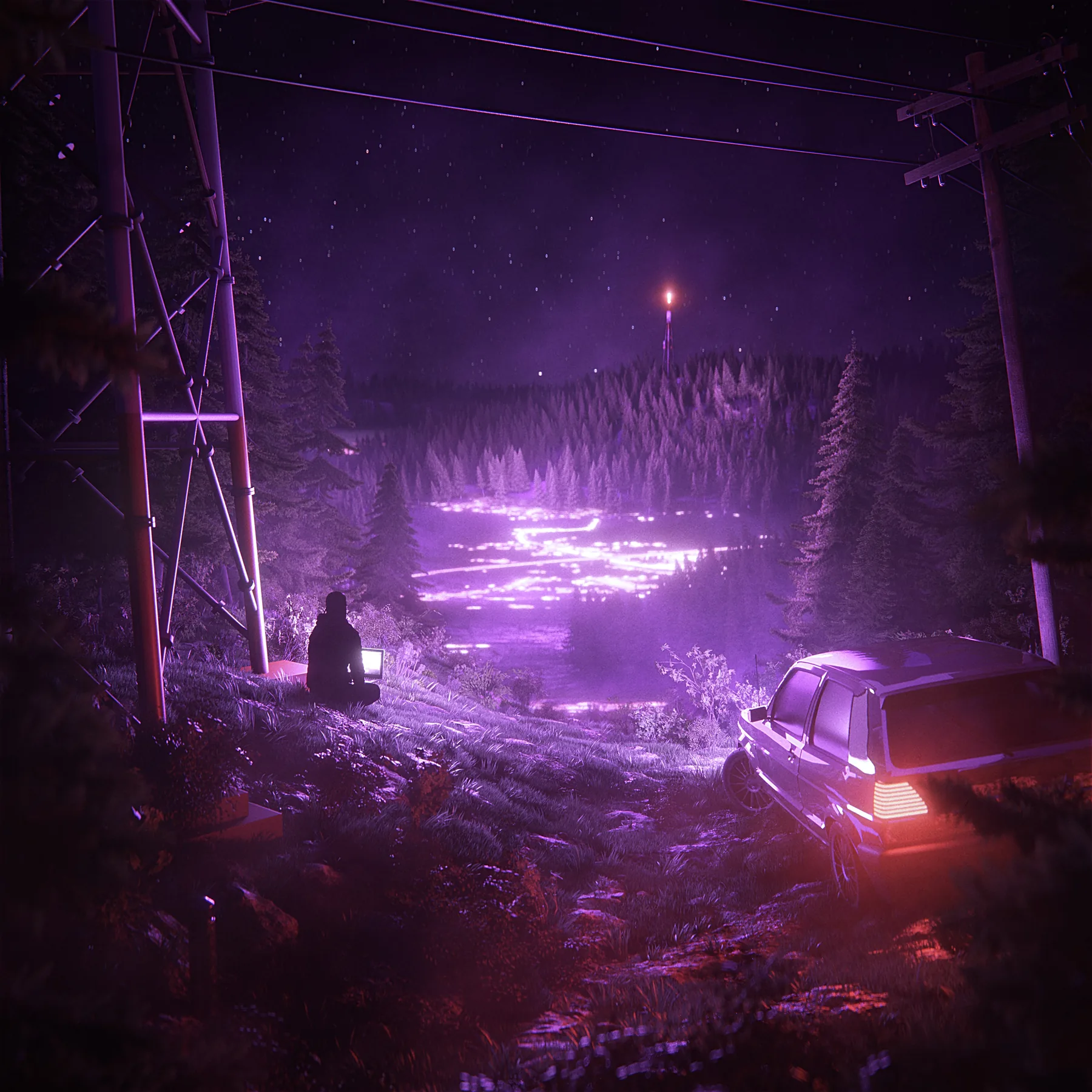 Airwaves, CG artwork by Retric Dreams. One night, a distant signal.