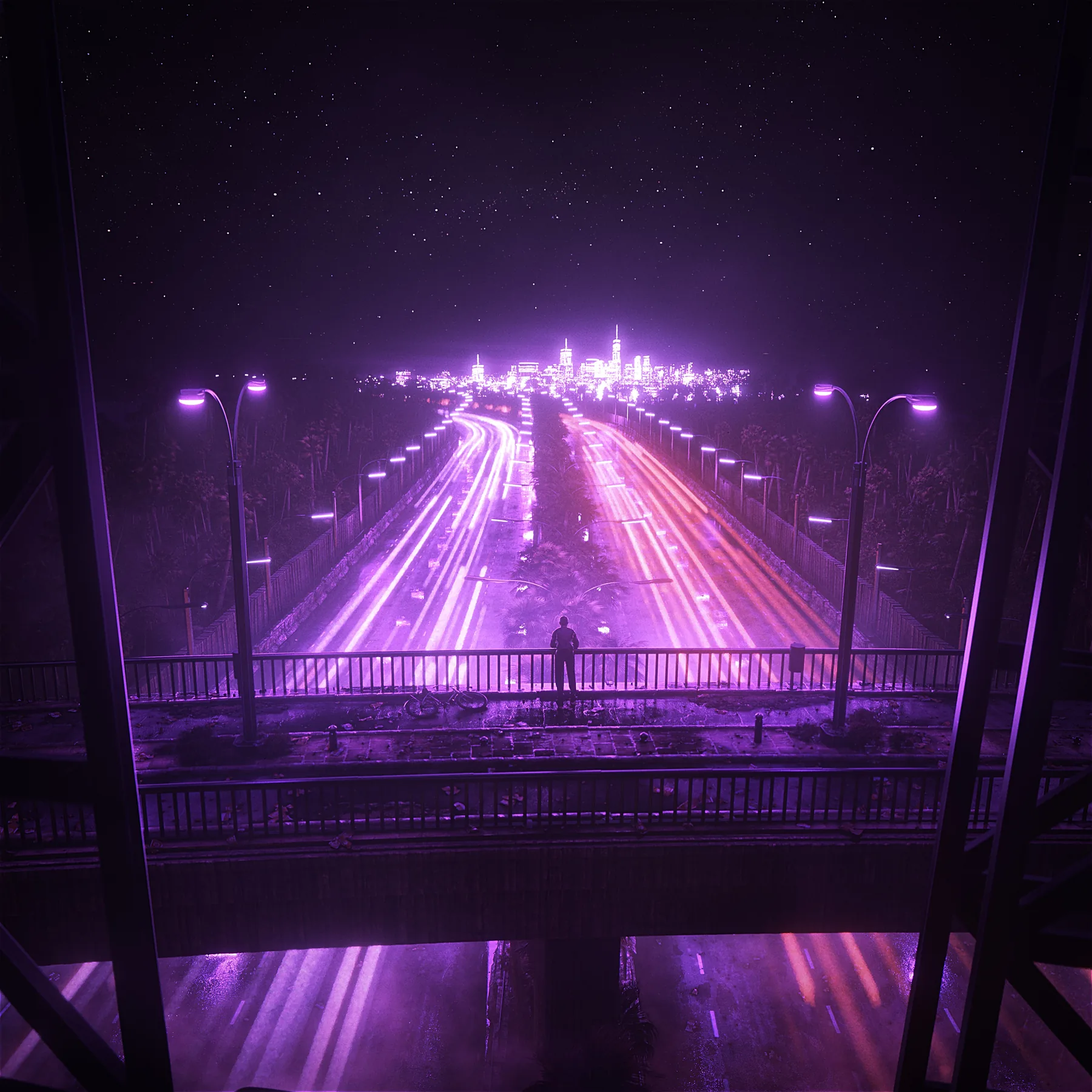 Flow, CG animated loop by Retric Dreams. One night, an endless stream.
