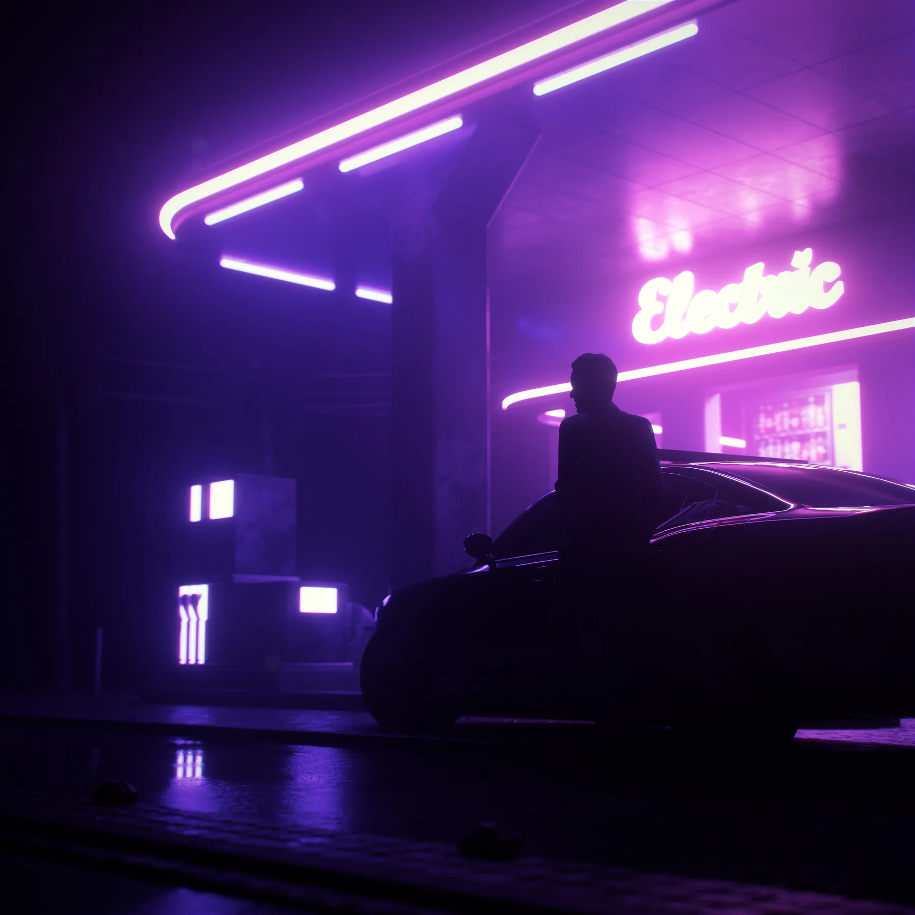 King of the Streets, CG artwork by Retric Dreams. A lonely driver outside at night.